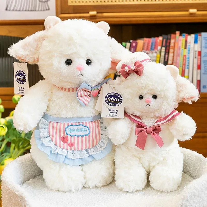Cute White Sheep Plush Toy Stuffed Lamb Doll Sailor Apron Style Soft Plushie For Girls Valentine Day Birthday Gift Decor