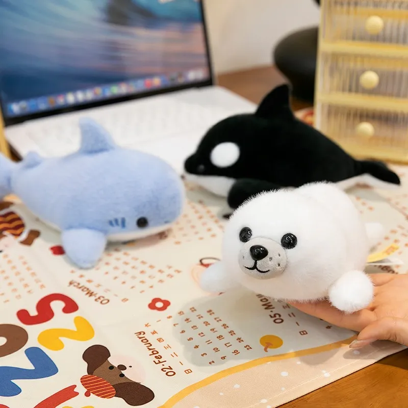 Lying Ocean Animal Plush Toy Cute Soft Shark Orca Whale Stuffed Animal Doll Short Plush PP Cotton Toy For Kids Gift