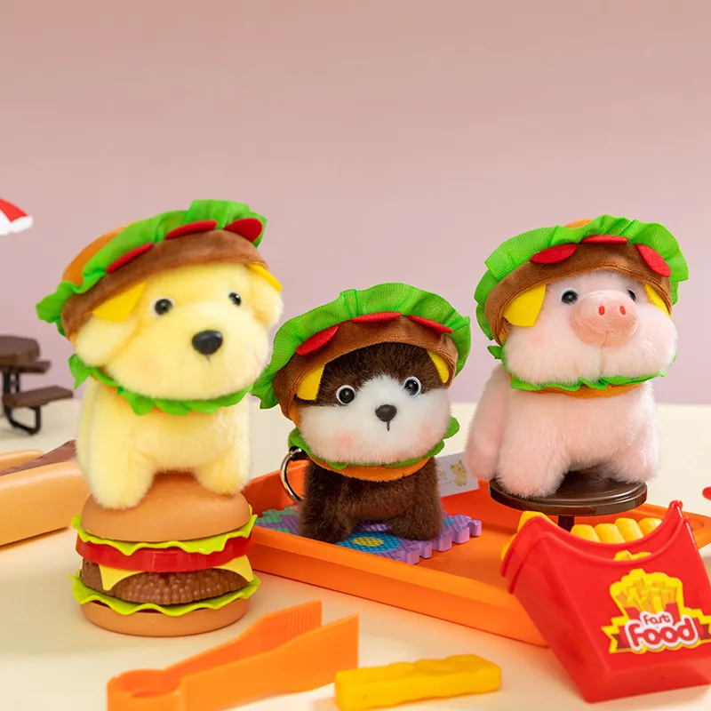 Portachiavi in Peluche di Animali Hamburger Cane Maiale Orso Elefante Peluche Morbido Ciondolo Borsa Bambola Antistress per Bambini Ragazze Regalo