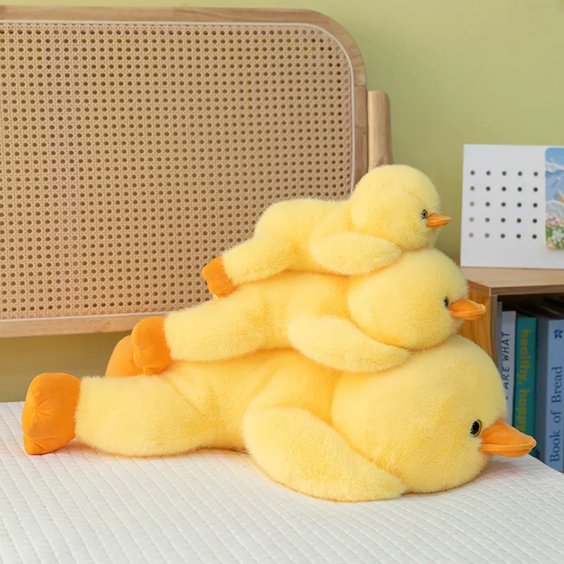 Cute Yellow Duck Plush Toy Lying Position Soft Polyester Stuffed Animal Pillow Doll For Girls Sleep Companion Healing Gift