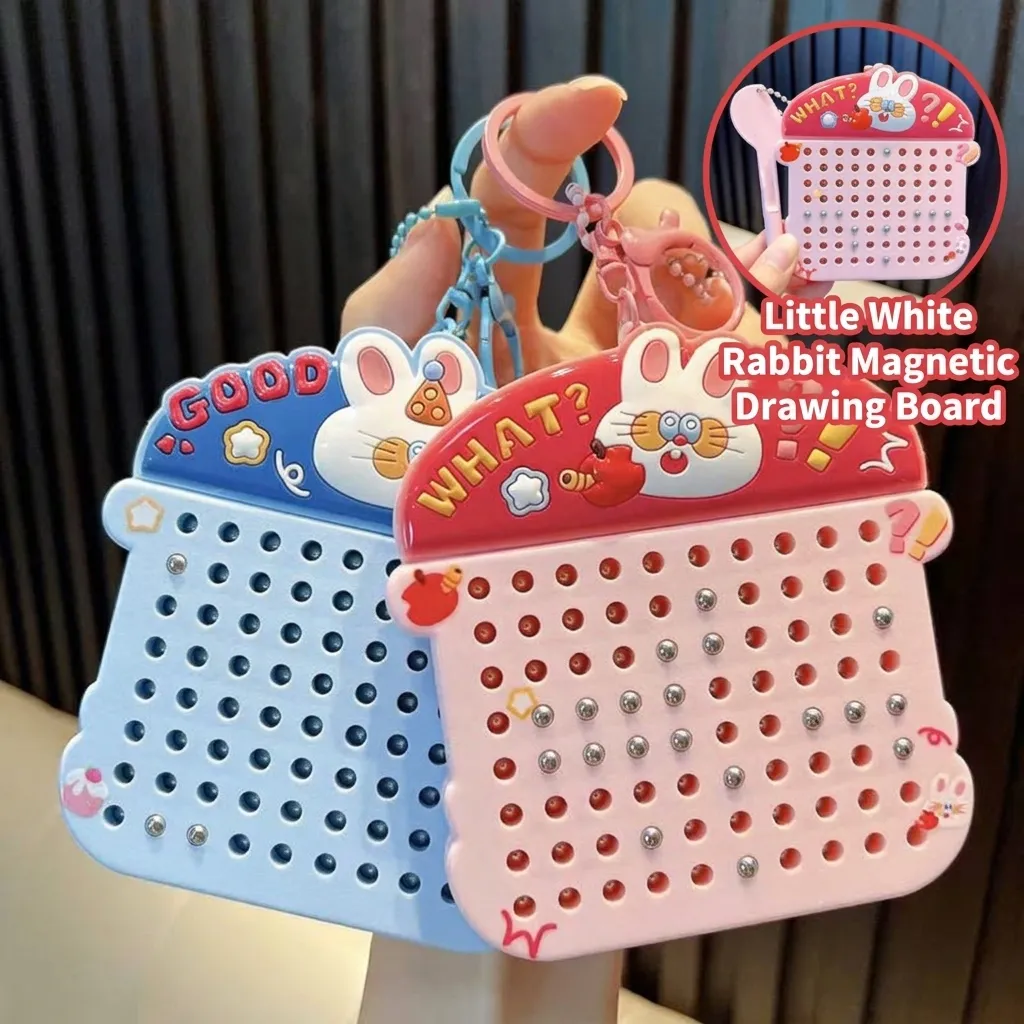 Cute Cartoon Rabbit Magnetic Drawing Board Keychain Mini Steel Ball Drawing Pad Stress Relief Toy Bag Pendant Gift For Kids