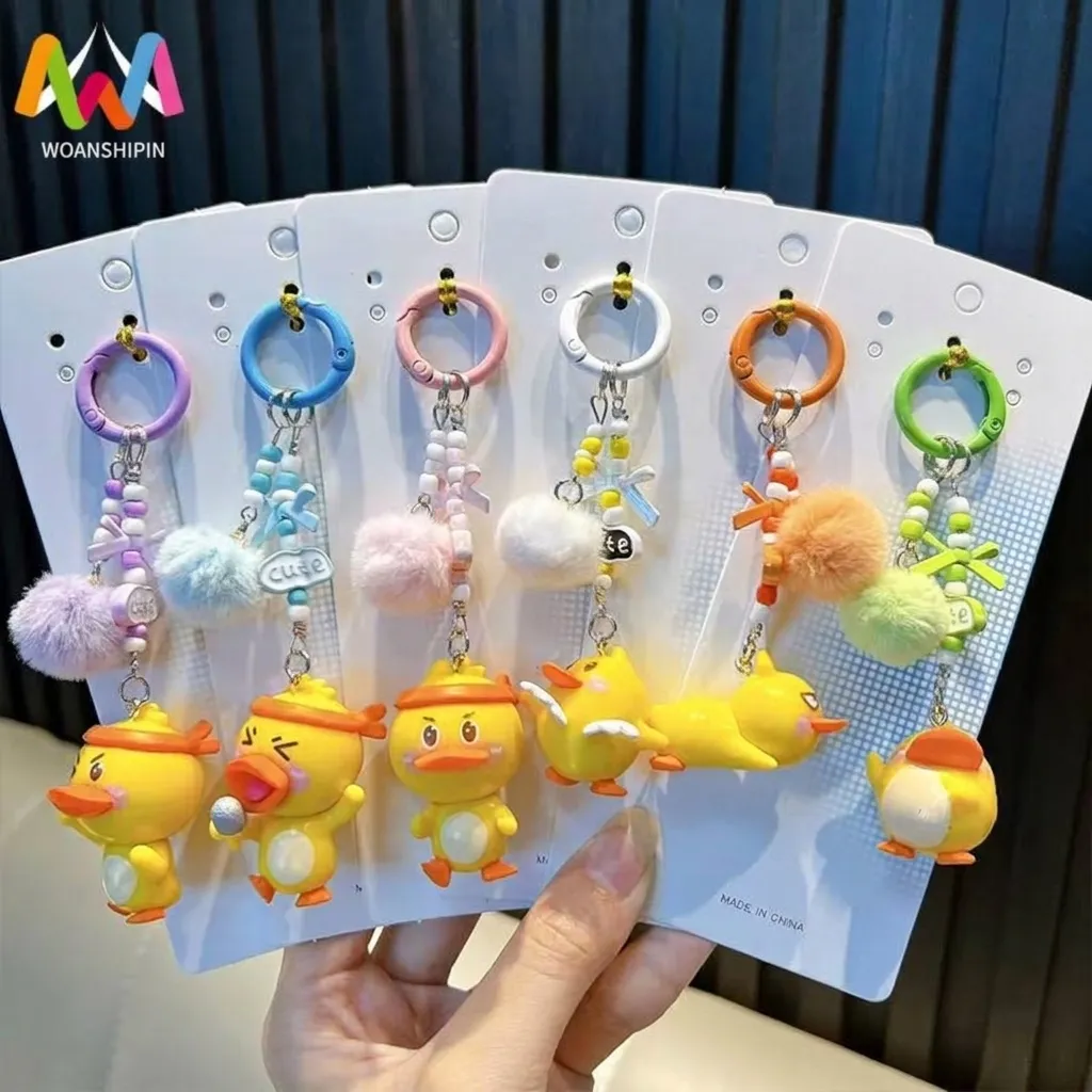 Süße Cartoon Ente Bommel Perlen Handy Anhänger Schlüsselanhänger Für Damen Mädchen Kawaii Tasche Anhänger Dekoration Legierung Schlüsselring Geschenk