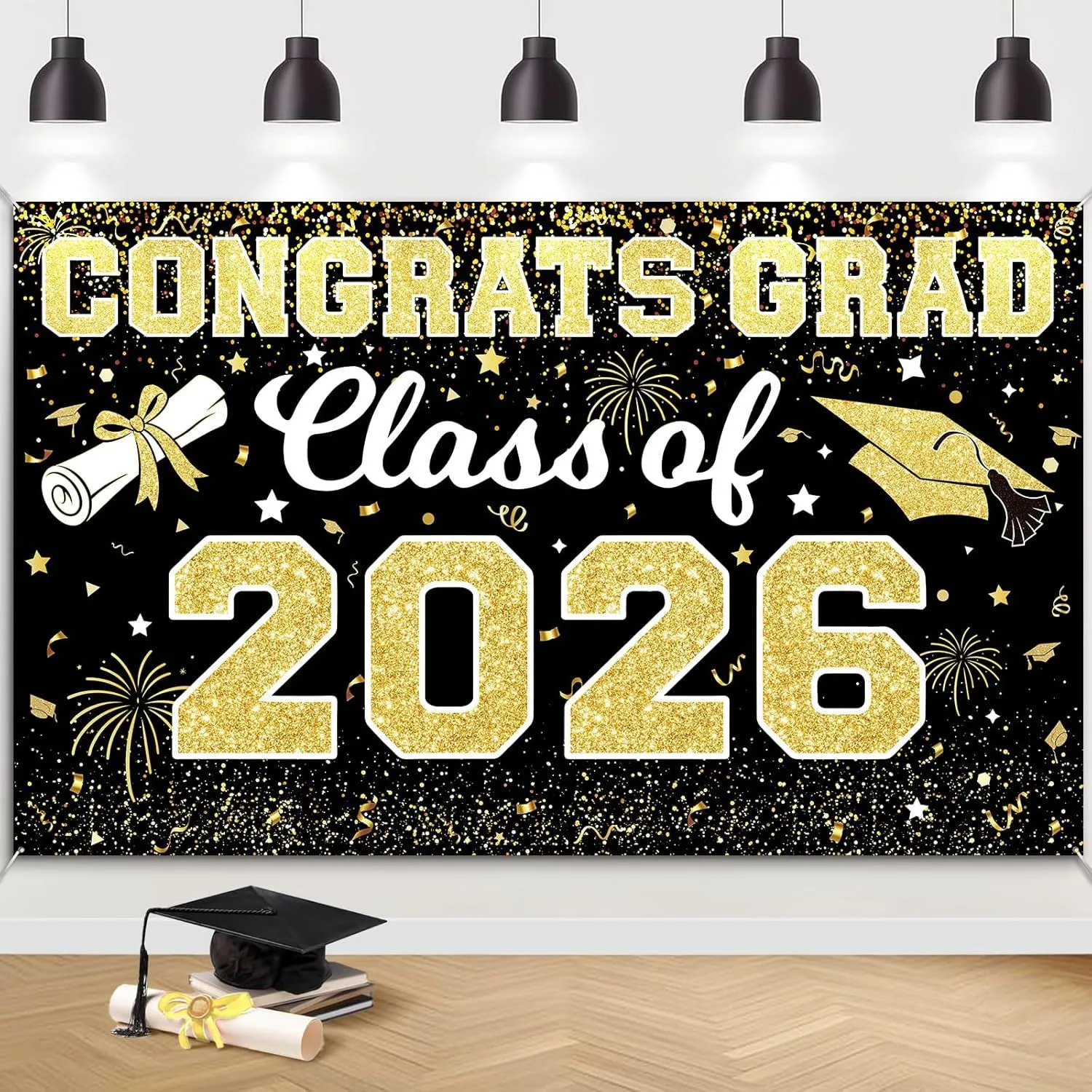 Class of 2026 Graduation Party Backdrop Banner Congratulations Grad Pongee Fabric Photography Background For High School University Ceremony Decorations