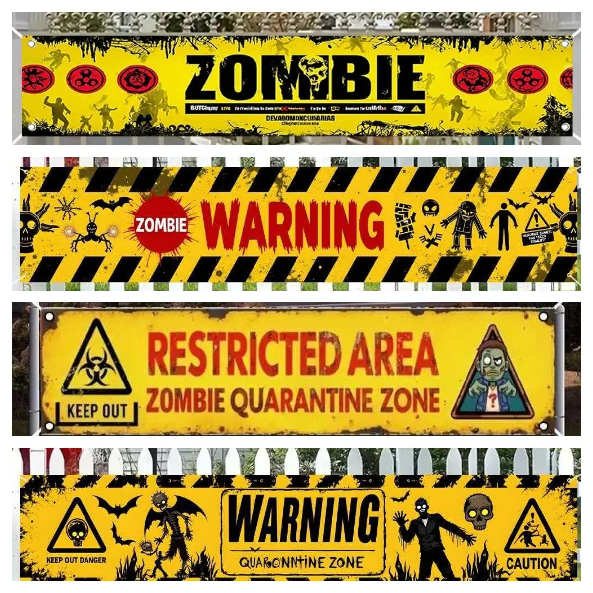 Halloween Zombie Warnbanner Outdoor Hof Zaun Dekoration Warnung Sperrzone Quarantäne Zone Schild Pongee Polyester Party Zubehör