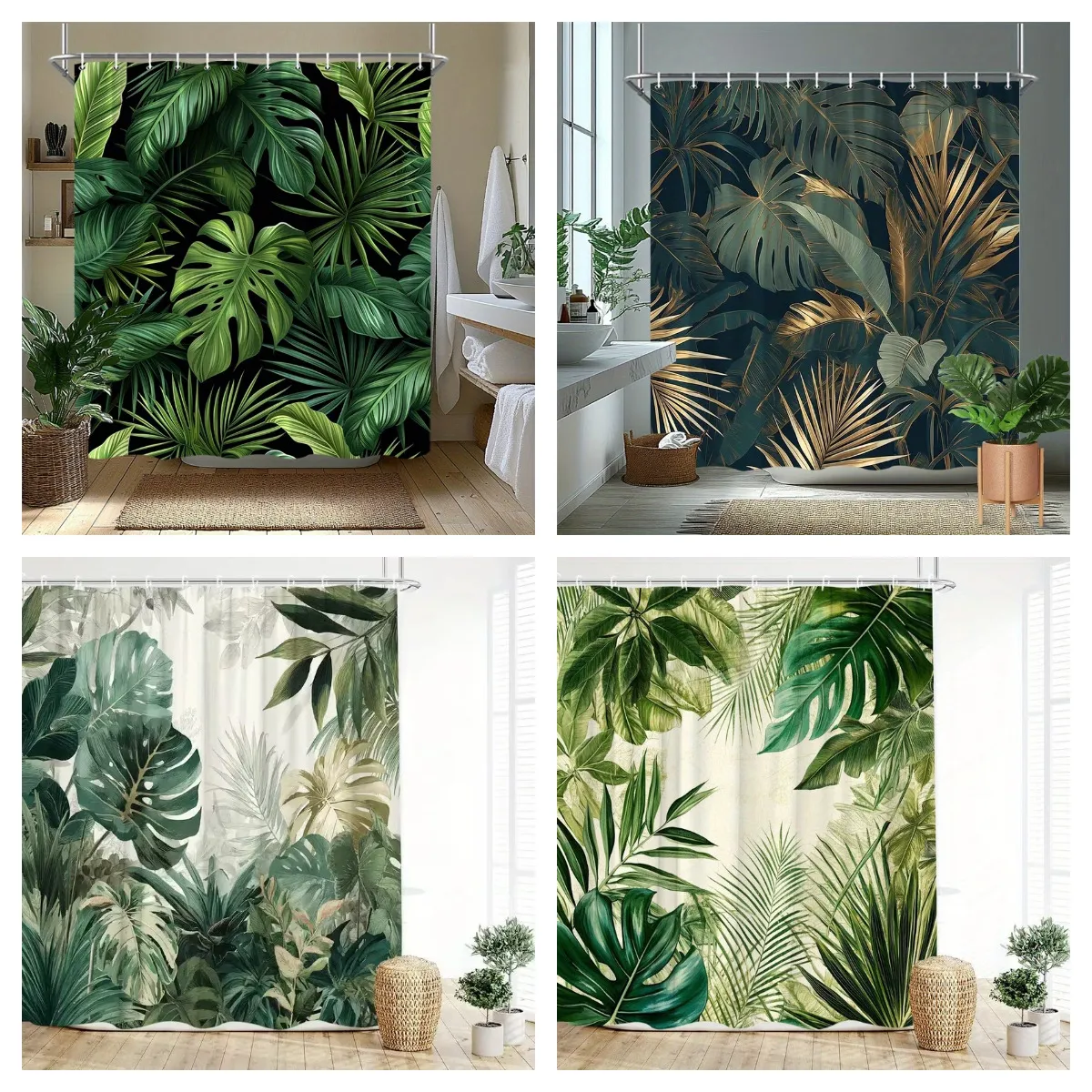 Nordischer Stil Monstera Blatt Duschvorhang Polyester Wasserdicht Badezimmer Dekor Tropische Pflanzen Muster Digital Bedruckt Vorhang