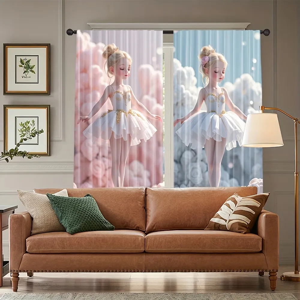 Traumhaft Ballett Prinzessin Bedruckt Fenster Vorhänge Polyester Verdunklung Stoffpanel Für Kinder Mädchen Schlafzimmer Hausdekor Japanischer Stil