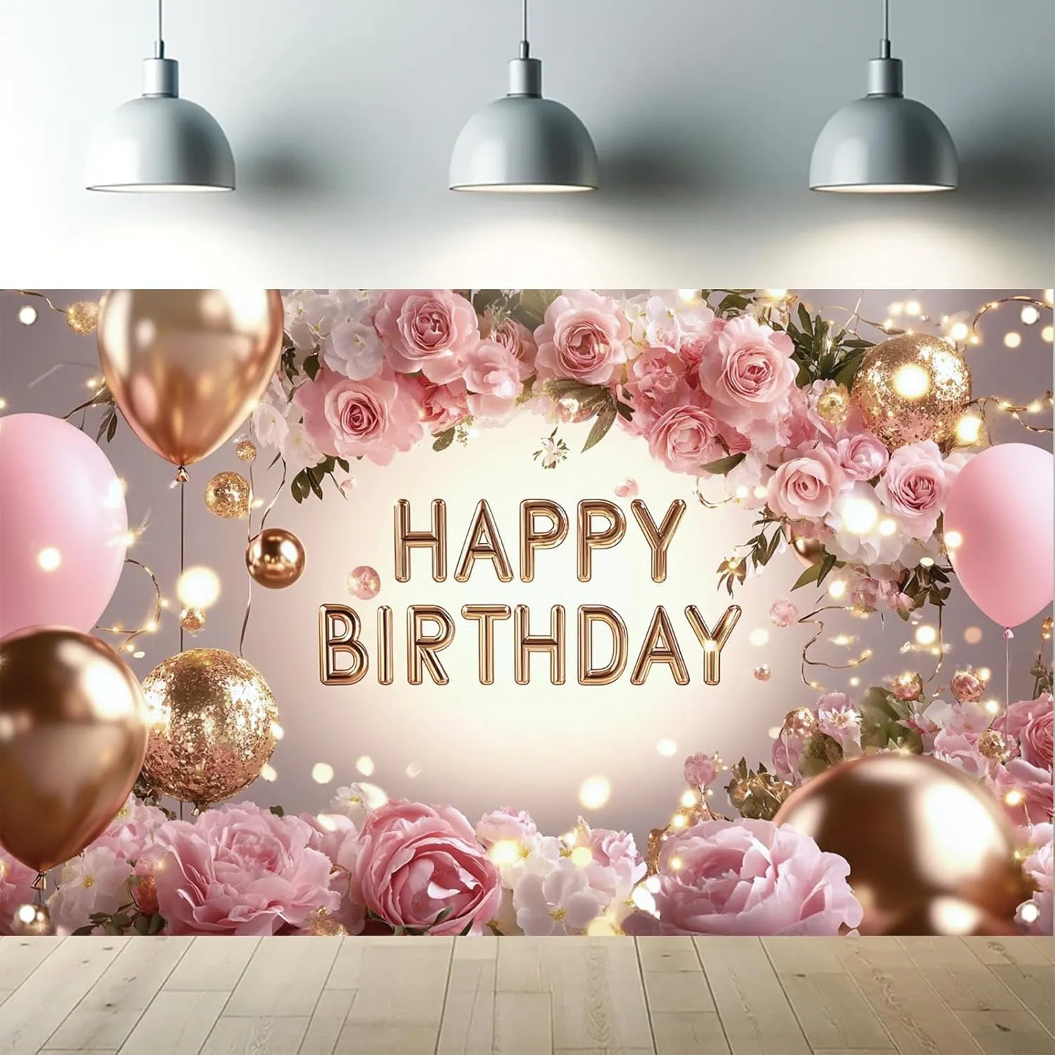 Happy Birthday Hintergrund Banner Rot Schwarz Rose Floral Gold Ballons Fotografie Hintergrund Frauen Geburtstag Party Dekoration Pongee Polyester Wandbehang Flagge