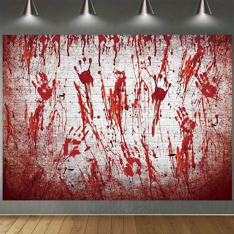 Horror Halloween Theme Backdrop Fabric Bloody Handprint Skull Printed Banner Secret Room Haunted House Party Wall Decor Tapestry