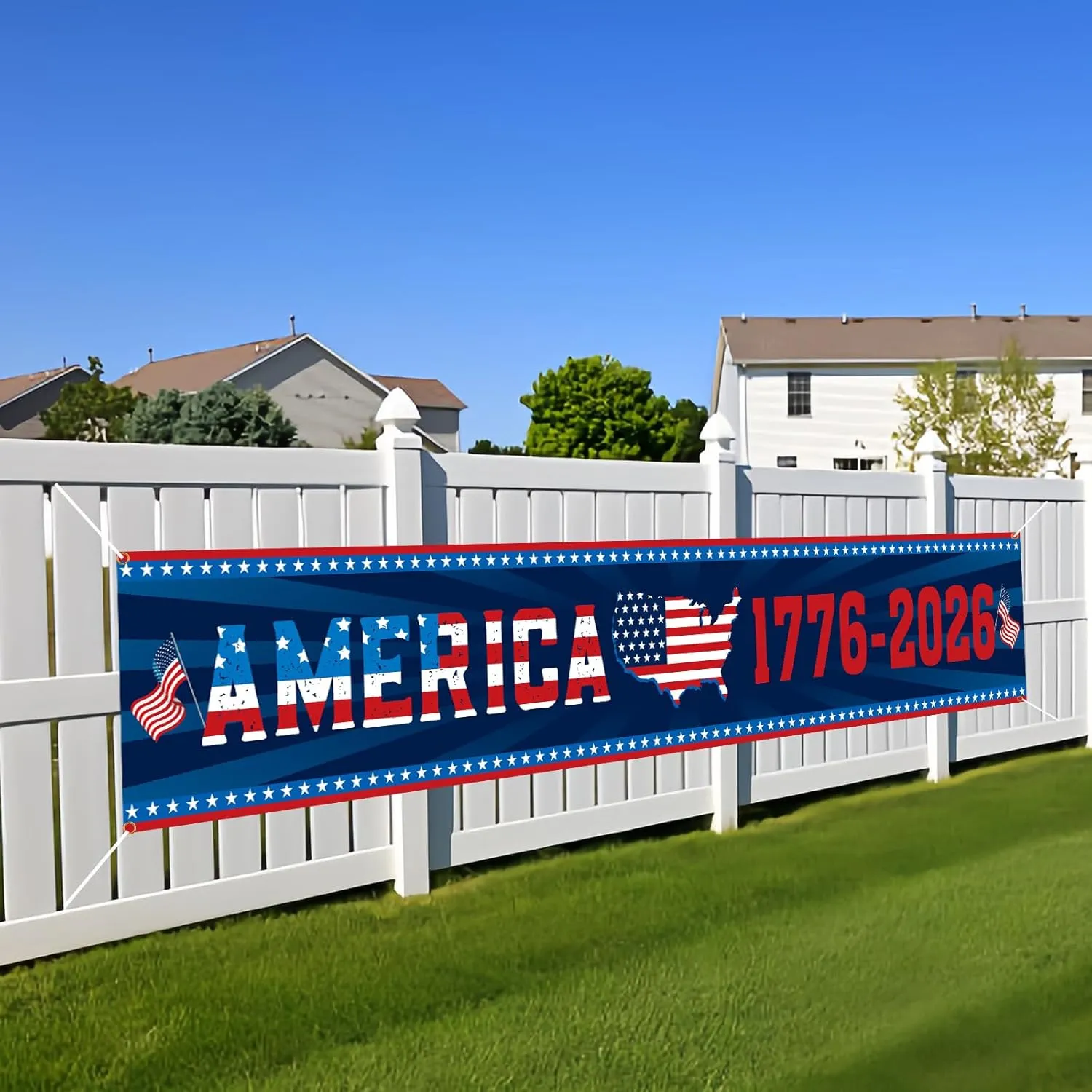 America 250th Anniversary Decorative Banner 1776-2026 Independence Day Outdoor Fence Yard Decoration Polyester Commemorative Flag