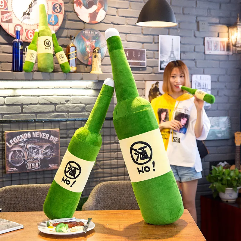 Creative Beer Bottle Plush Toy Pillow Simulation Green Bottle Stuffed Toy Soft Throw Pillow For Home Car Birthday Christmas Gift