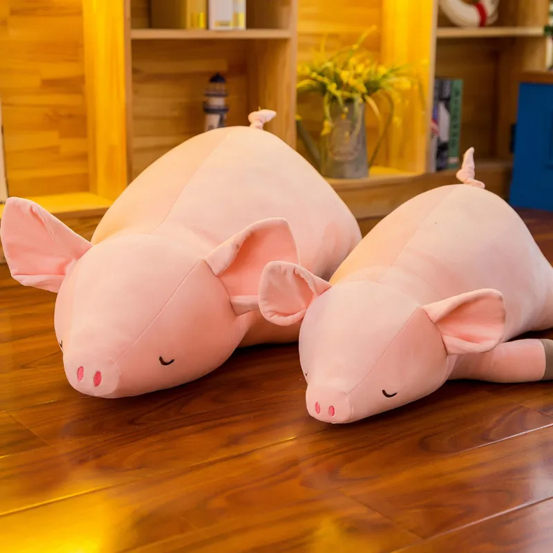 Süßes Rosa Liegendes Schwein Plüschtier Daunen-Baumwollfüllung Weiches Kuscheltier Kissen Gestickter Ausdruck Kissen Für Schlafzimmer Geburtstag Geschenk Zuhause Deko