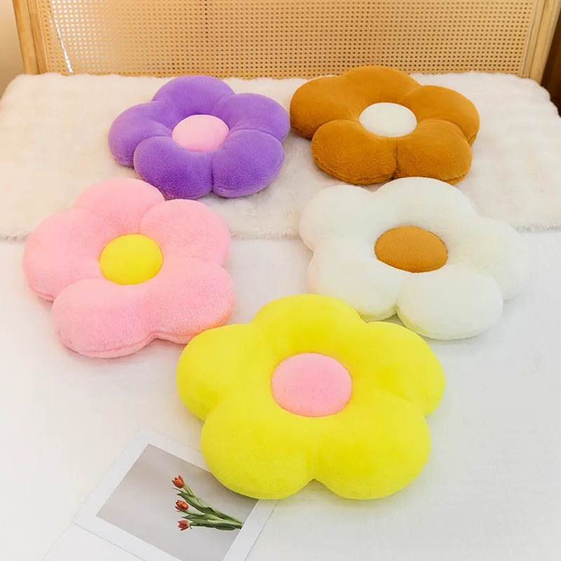 Cojín de Asiento de Peluche en Forma de Flor Piel de Conejo Sintética Suave Cojín de Silla Estilo Nórdico Cojín de Suelo Decorativo para Oficina
