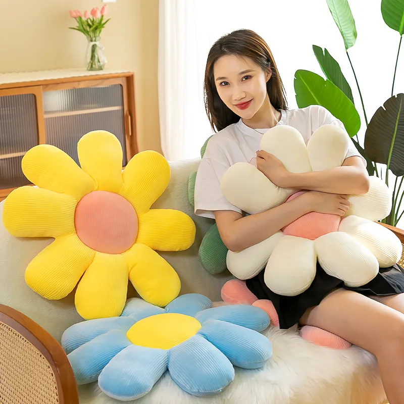 Sunflower Daisy Plush Seat Cushion Soft Corduroy Flower Petal Floor Pillow Decorative Throw Pillow For Office Chair Home Decor
