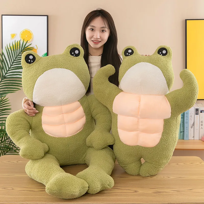 Creative Muscular Frog Plush Toy Funny Abdominal Muscles Frog Stuffed Animal Pillow Green Plush Frog Doll For Birthday Gift Home Decor