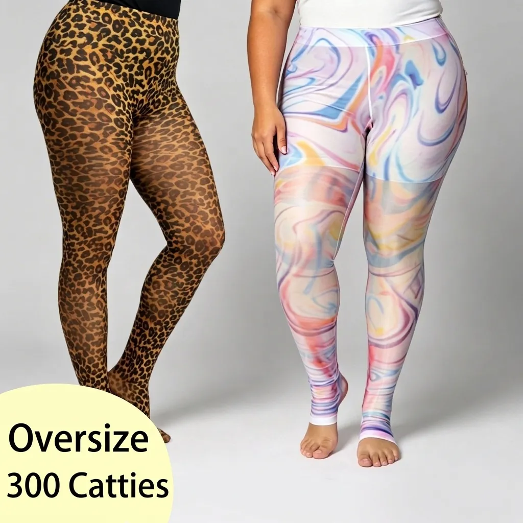 Collants Grande Taille pour Femmes Imprimé Léopard Numérique Sexy Bas en Nylon Haute Élasticité Respirants pour Fête Quotidienne
