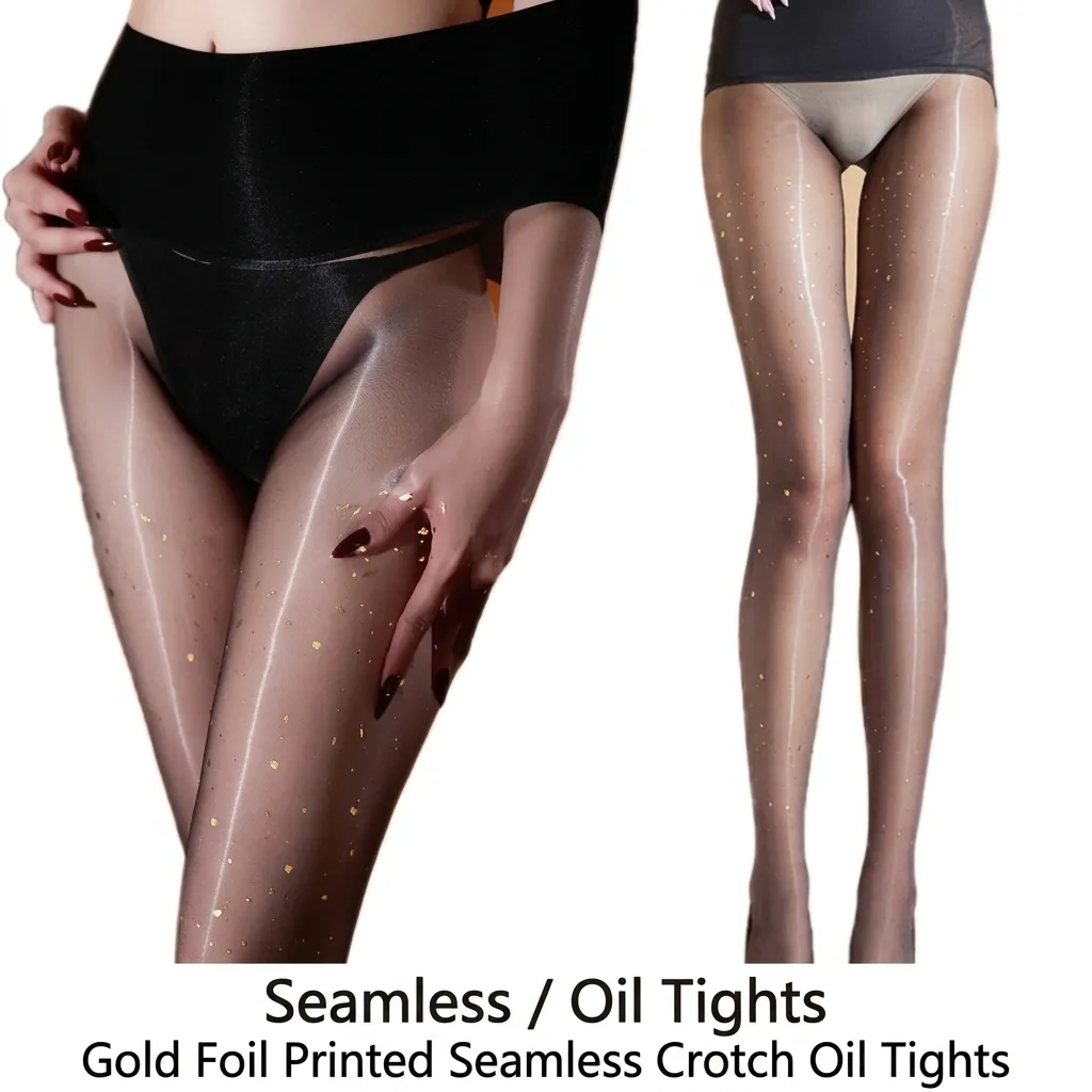 Women Seamless Gold Foil Polyamide Oil Shiny Tights Sexy High Waist Shimmering Pantyhose Slimming Tights For Spring Summer Party