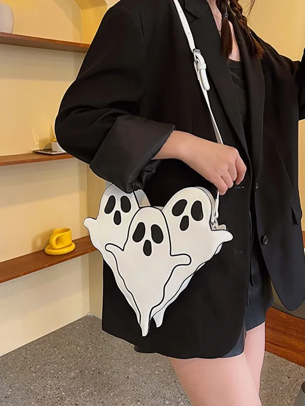 Halloween Ghost Shaped Crossbody Bag For Women PU Leather Funny Spirit Messenger Bag Festival Party Shoulder Bag Gift