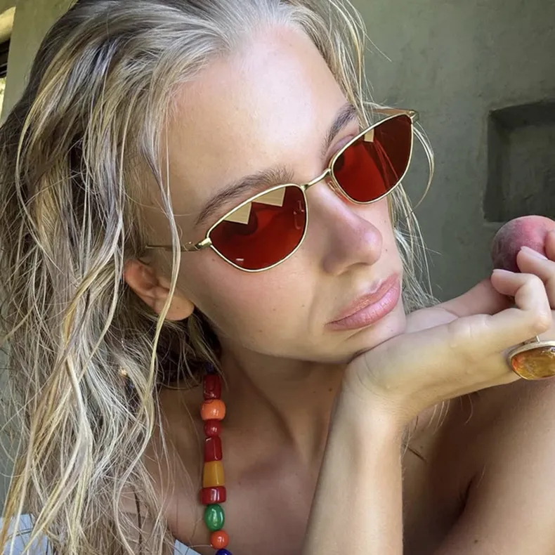Gafas de Sol Retro de Montura Pequeña Ojo de Gato de Metal para Mujer Moda Vintage Protección UV400 Aleación Streetwear
