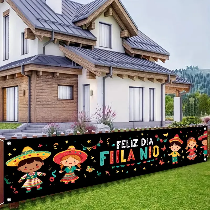 Striscione Festa dei Bambini Messicana Feliz Dia Del Nino Sfondo Poliestere Decorazioni Festa All Aperto Bandiera da Recinto per Bambini