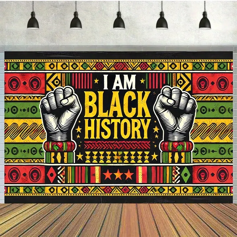 Black History Month Photography Backdrop I Am Black History Pan African Colors Silhouette Fist Wall Hanging Tapestry Party Decor
