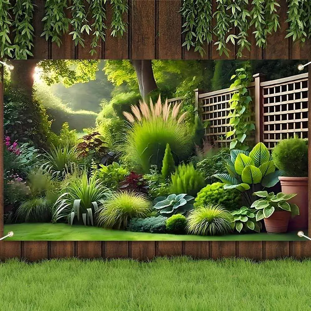 Waterfall Greenery Photography Backdrop Garden Party Decoration Tapestry Fresh Natural Landscape Scenery Wall Hanging For Courtyard Nature Theme Home Decor