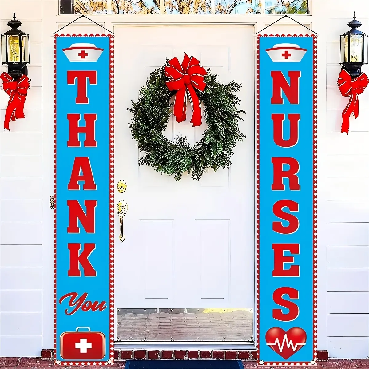 Thank You Nurses Veranda Banner Rot Blau Kontrast Tag Der Krankenschwester Outdoor Tuer Schild Haengendes Zwiegespräch Flaggen Set Für Haus Party Dekoration