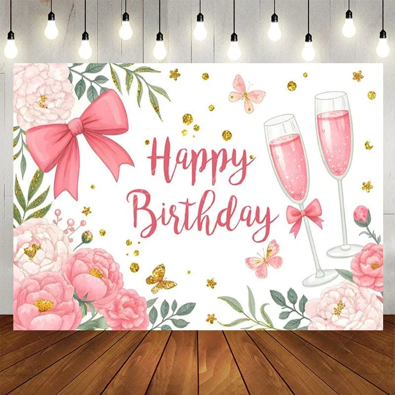 Floral Butterfly Birthday Photography Backdrop Watercolor Print Girls Birthday Party Decoration Background Cloth Happy Birthday Tapestry