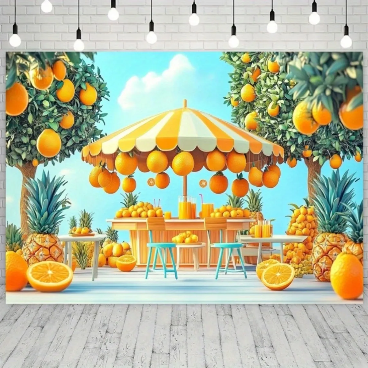 Summer Orange Theme Photography Backdrop Tropical Fruit Pineapple Print Party Decor Wall Hanging Tapestry Background