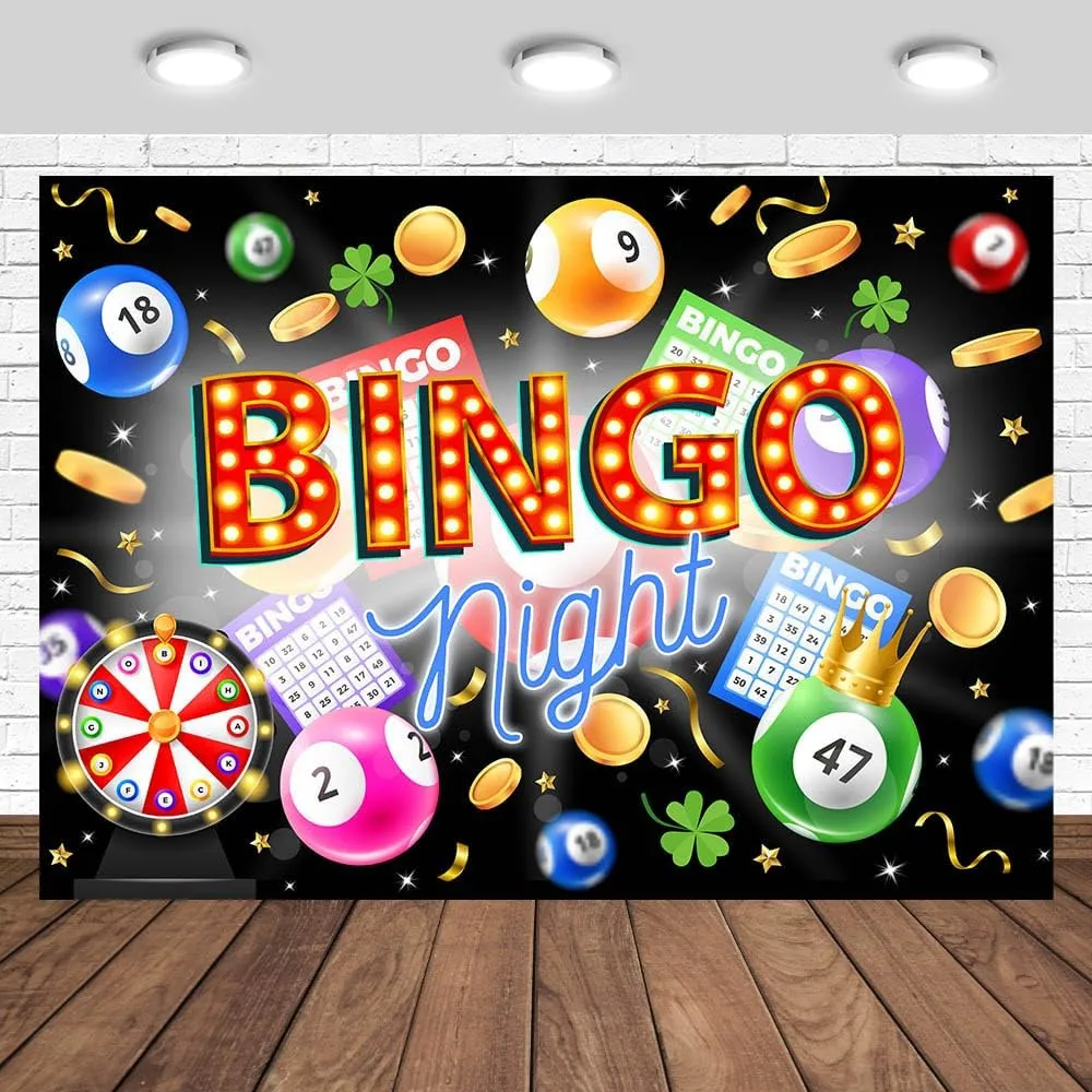 Bingo Night Thema Fotohintergrund Polyester Bedruckt Retro Farbenfroh Spiel Party Hintergrund Dekoration Wandteppich Banner