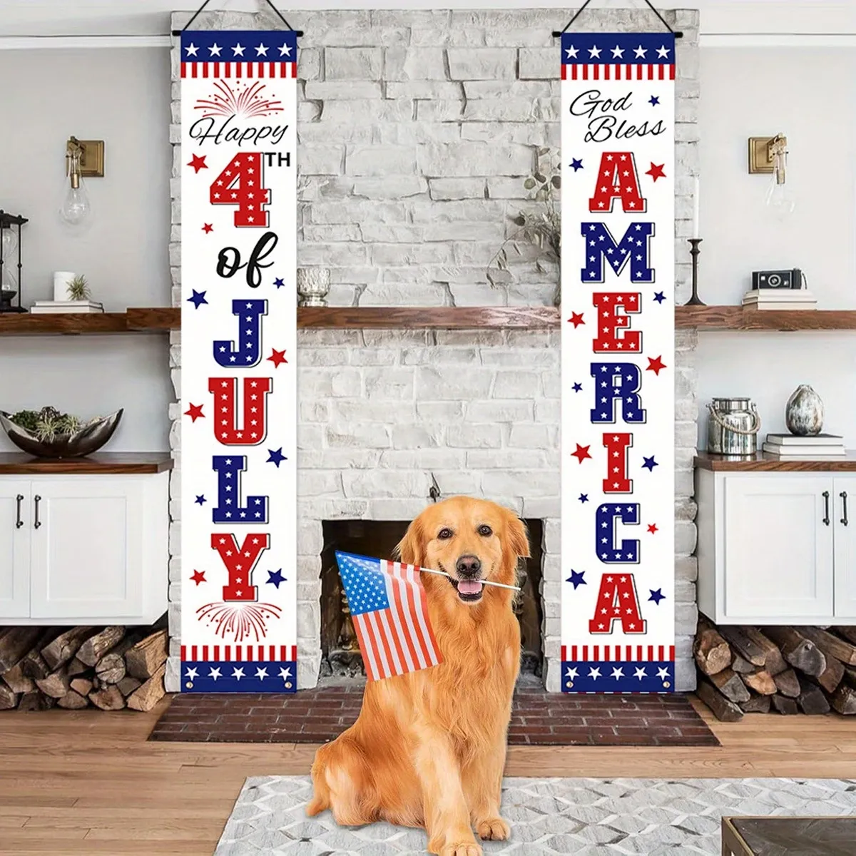 Banner per Portico Giorno dell'Indipendenza Bandiera Americana Decorazioni 4 Luglio God Bless America Decorazione Esterna Casa