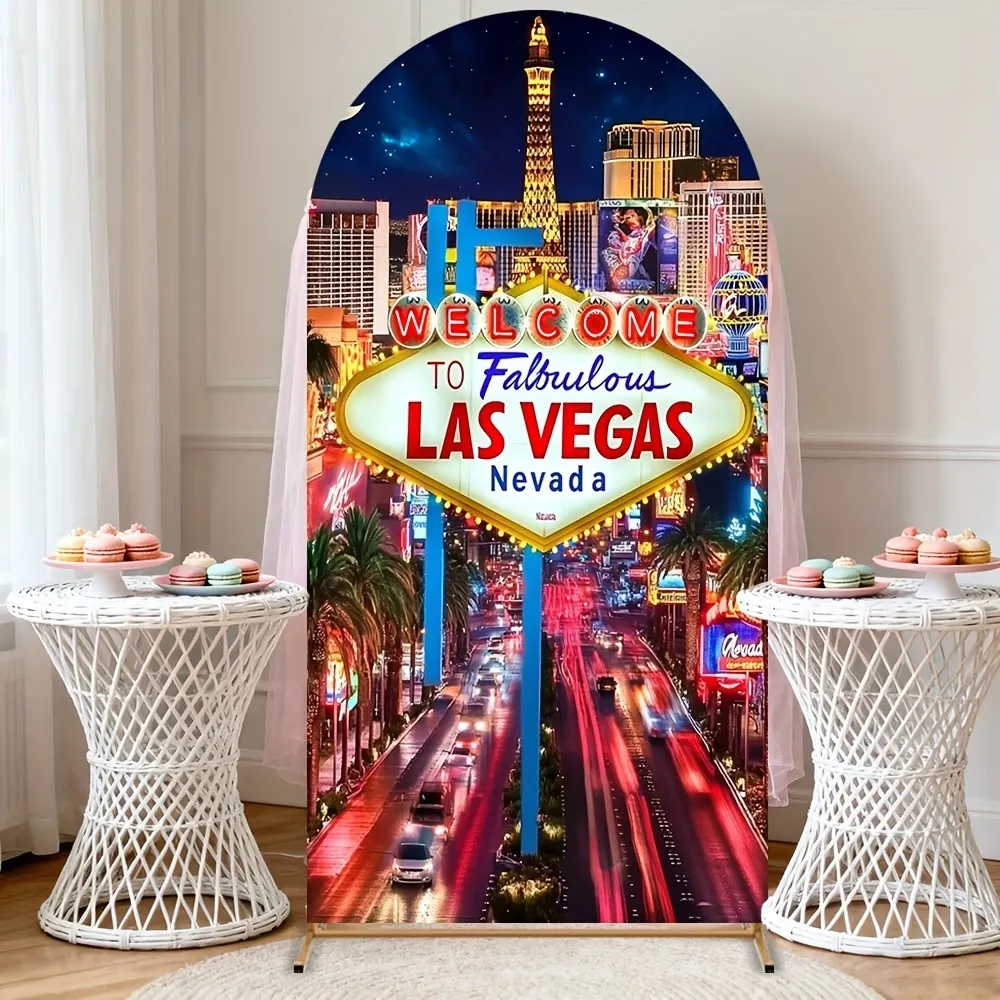 Las Vegas Night Scene Arch Backdrop Cover Polyester Elastic U-Shaped Party Photography Prop Event Birthday Wedding Backdrop Decor