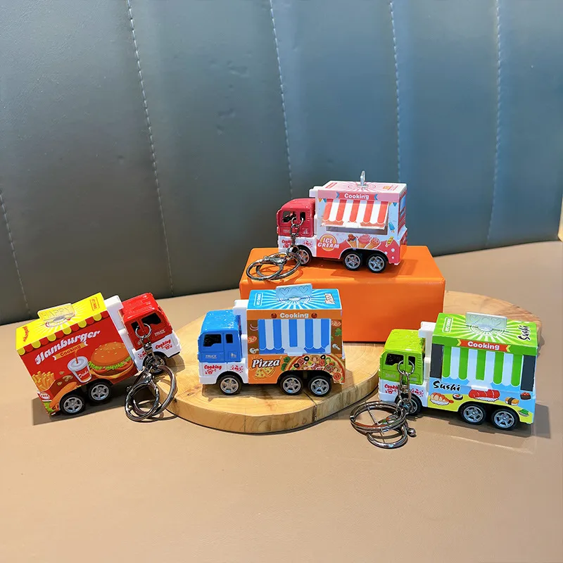 Legierung Rückziehwagen Fast-Food-Truck Schlüsselanhänger Cartoon Simulationsmodell Auto Spielzeug Für Kinder Tasche Anhänger