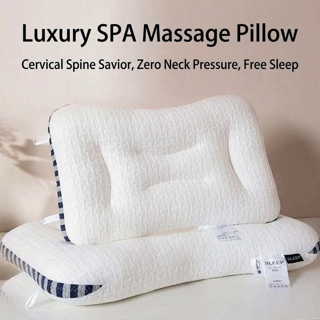 Ergonomic Neck Support Massage Pillow Washable Knit Cotton SPA Sleeping Pillow High Elastic Fiber Fill Cervical Pillow