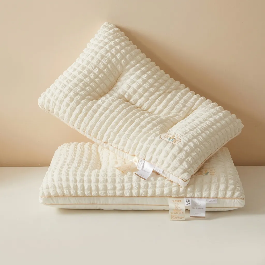 Núcleo de Almohada de Algodón Seersucker 3D Soporte Cervical Almohada para Dormir Transpirable Clase A Almohada de Fibra Lavable a Máquina para Hogar Hotel Adultos