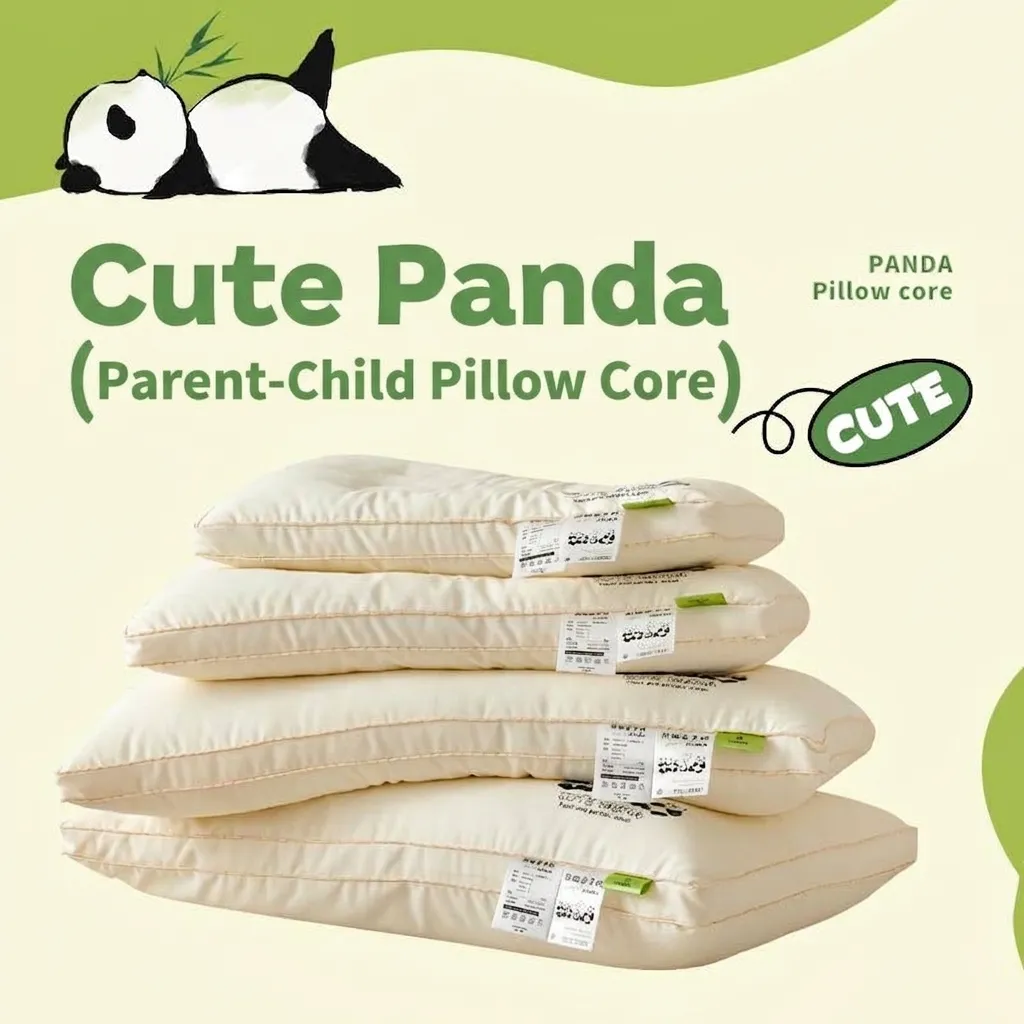Cartoon Panda Parent Child Neck Support Pillow Soft Polyester Fiber Filling Bed Pillow For Kids And Adults Bedroom Sleeping