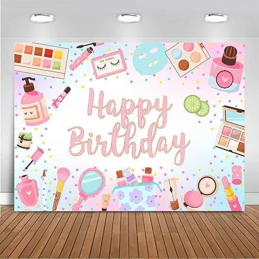 Sfondo Fotografico Buon Compleanno a Tema Trucco Rosa Viola Sfumato Tessuto Poliestere Banner Appeso a Parete Decorazioni per Feste Oggetti di Scena per Servizi Fotografici