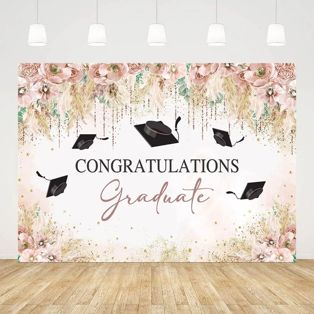 Pink Graduation Party Photography Backdrop Congrats Grad Class of 2026 Polyester Photo Booth Background For Party Decoration