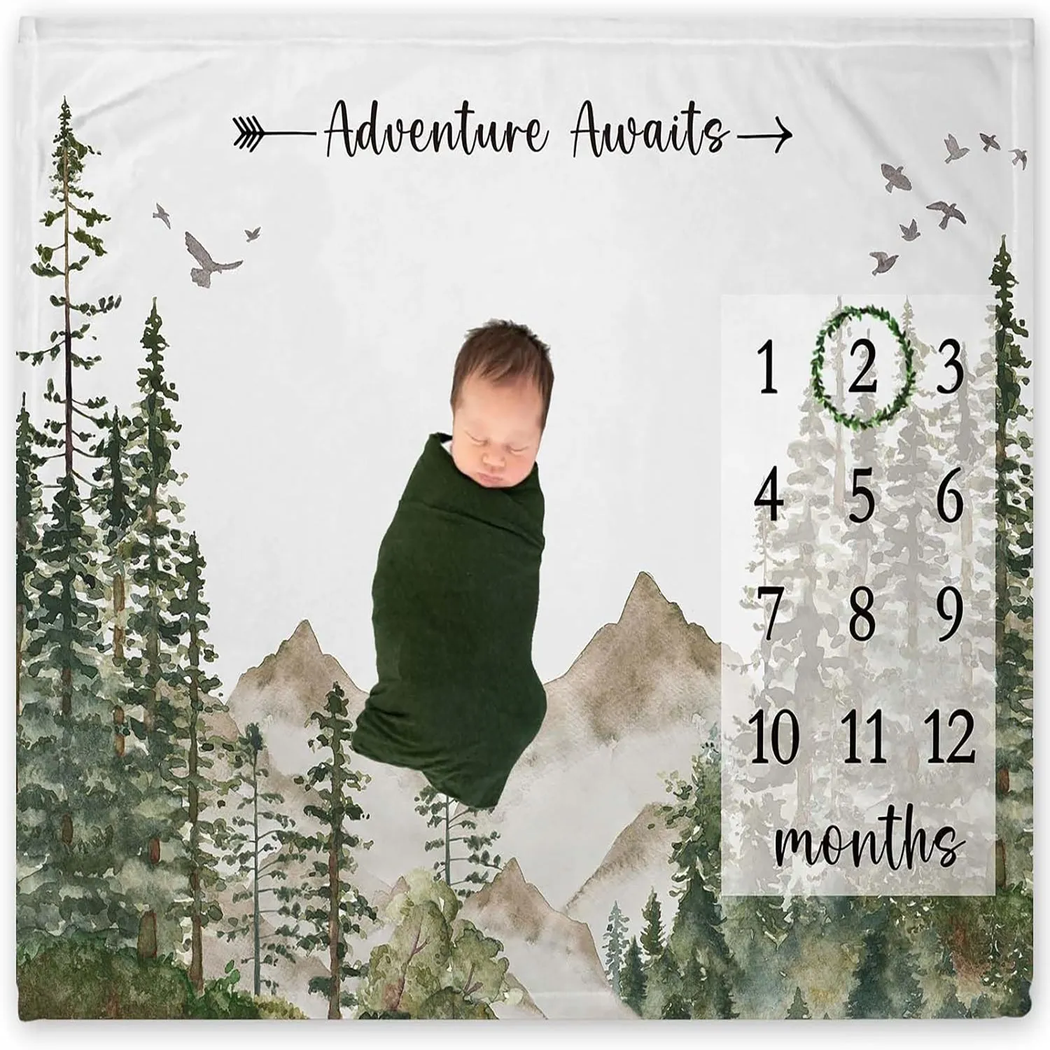 Forest Adventure Baby Milestone Blanket Soft Peach Skin Polyester Growth Chart Monthly Photography Backdrop For Newborn Gift