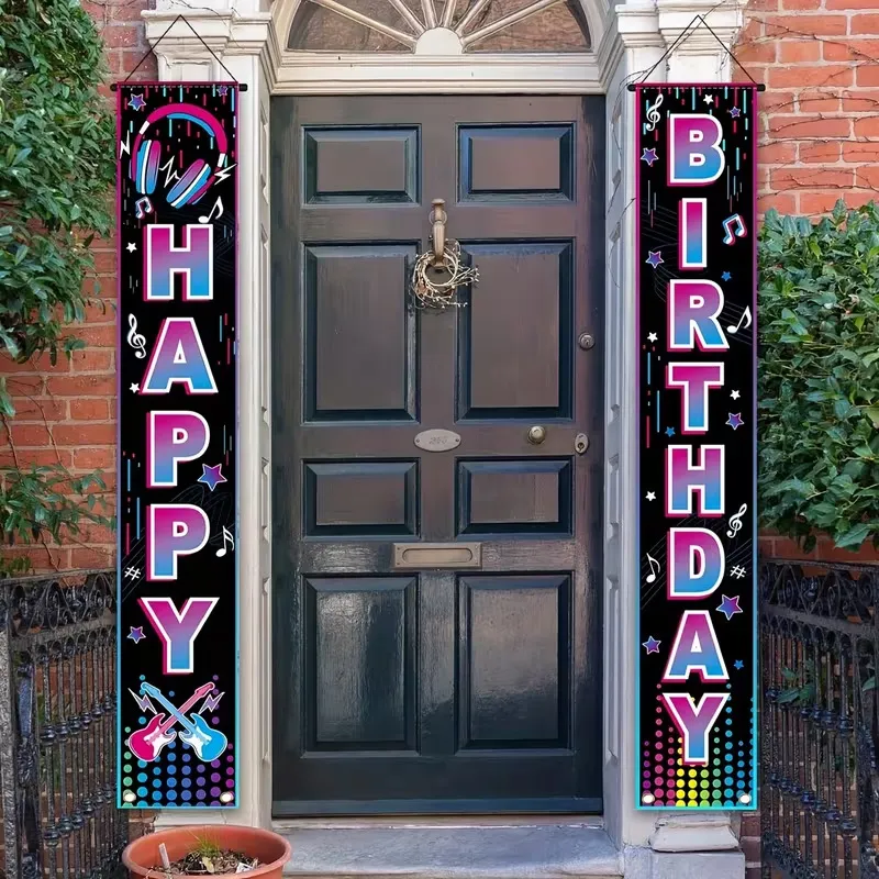 Music Themed Birthday Party Porch Banner Set Rock Roll Neon Headphones Guitar Decorative Hanging Couplet For Men Women