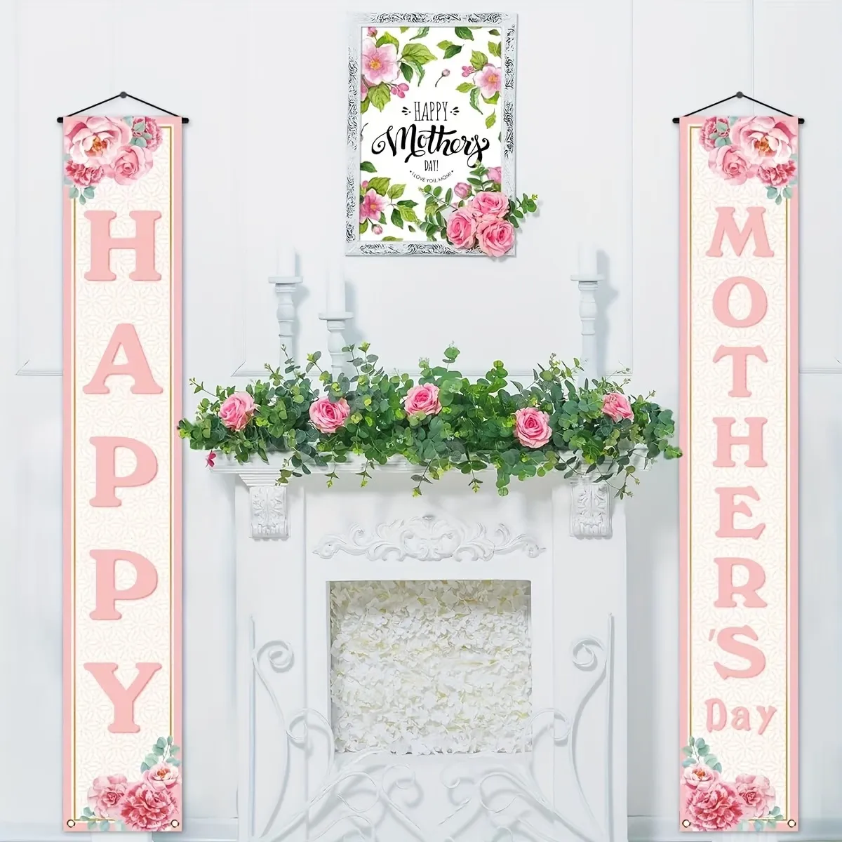 Muttertag Veranda Banner Dekoration Pink Floral Happy Mother's Day Hängeschild Für Haustür Party Zuhause Outdoor Couplet
