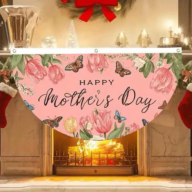 Mother's Day Fan Shaped Bunting Banner Polyester Floral Tulip Butterfly Outdoor Garden Hanging Flag Happy Mother's Day Decorative Party Supplies