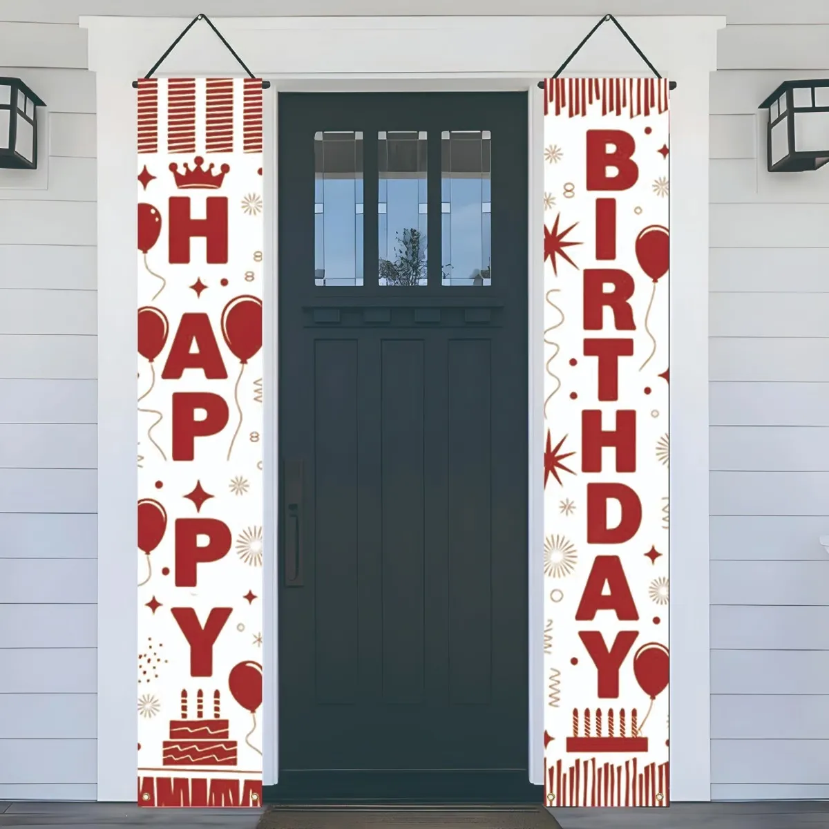 Rot Weiß Geburtstag Porch Banner Vertikale Tür Spruchpaar Happy Birthday Hängende Flagge Für Hof Haus Party Dekoration Polyester