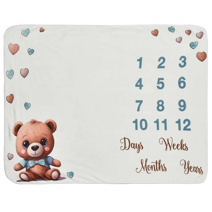 Baby Milestone Blanket Soft Polyester Peach Skin Fabric Growth Tracker Cartoon Animal Infant Monthly Photography Prop Blanket