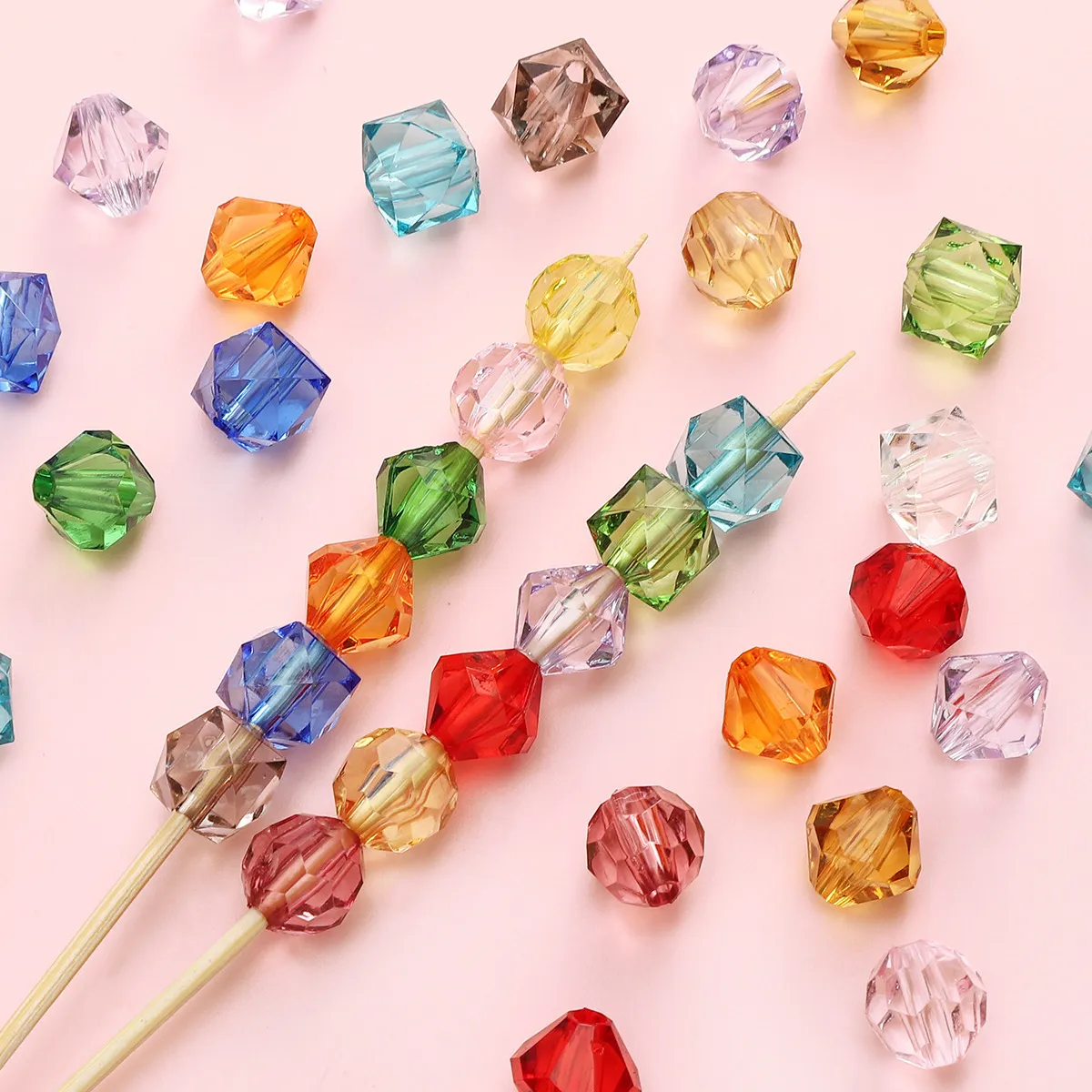 Faceted Acrylic Crystal Beads 10mm Round Square Bicone Loose Spacer Beads For DIY Jewelry Making Bracelet Accessories