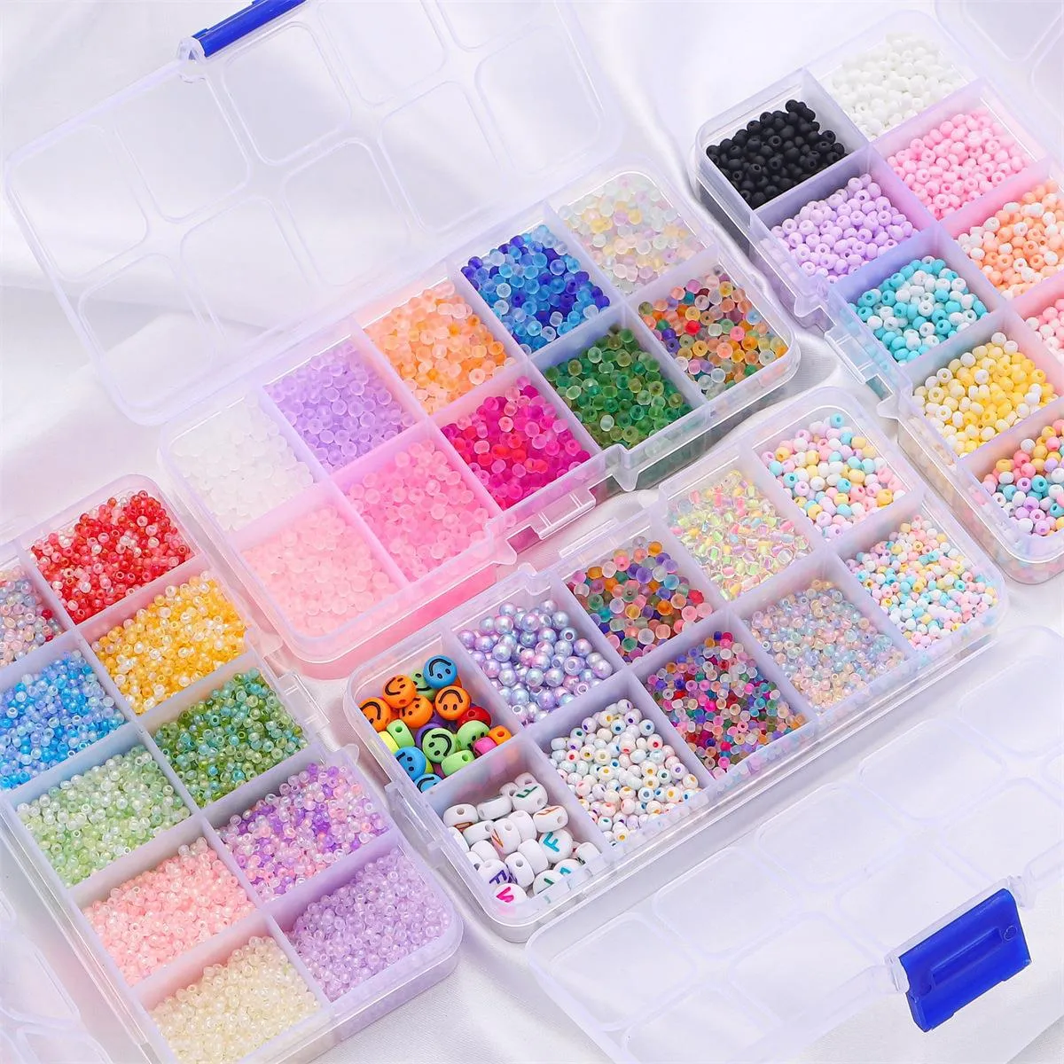 Kit de Cuentas de Semilla DIY para Joyería Vidrio Perla Artificial Alfabeto Colores Mezclados Pulsera Collar Hecho a Mano Caja