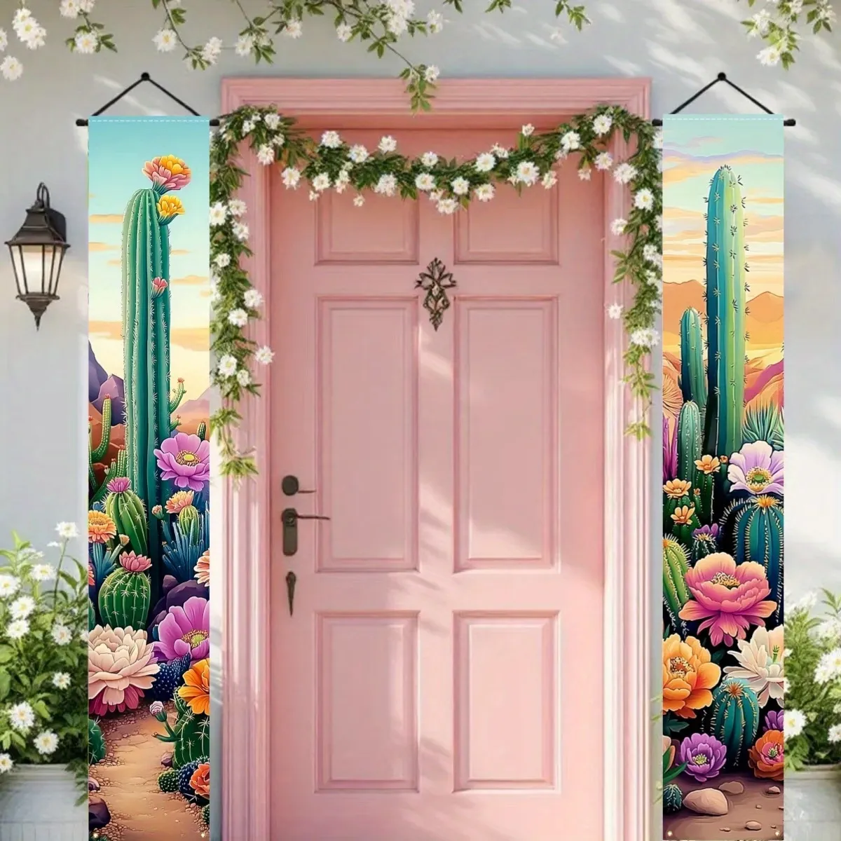 Wüstenkaktus Floral Thema Porch Banner Außen Eingangstür Dekoration Set Pongee Polyester Spruchband Banner
