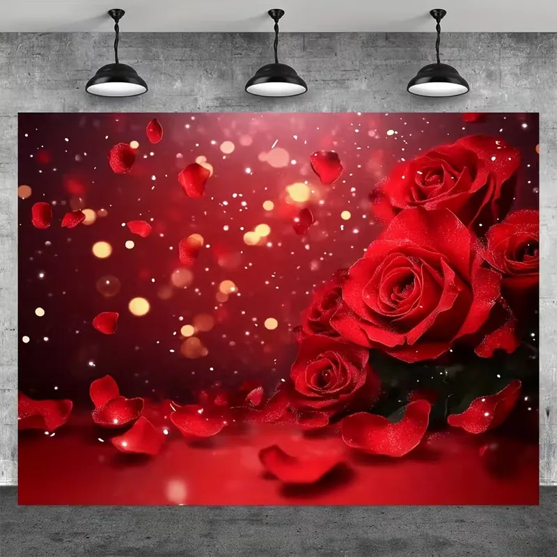 Fond de Photographie Saint Valentin Rose Rouge Cœur Polyester Bokeh Romantique Fleur Thème Décoration de Fête Bannière Photo