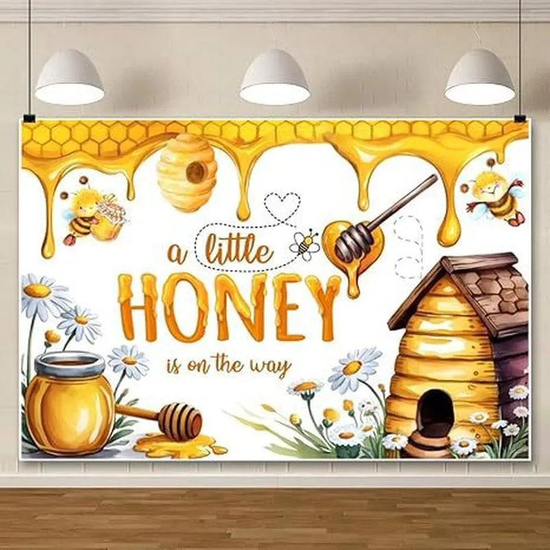 Fondo de Fotografía de Tema Abeja de Miel A Little Honey Is On The Way Panal Decoración de Fiesta de Cumpleaños de Niños