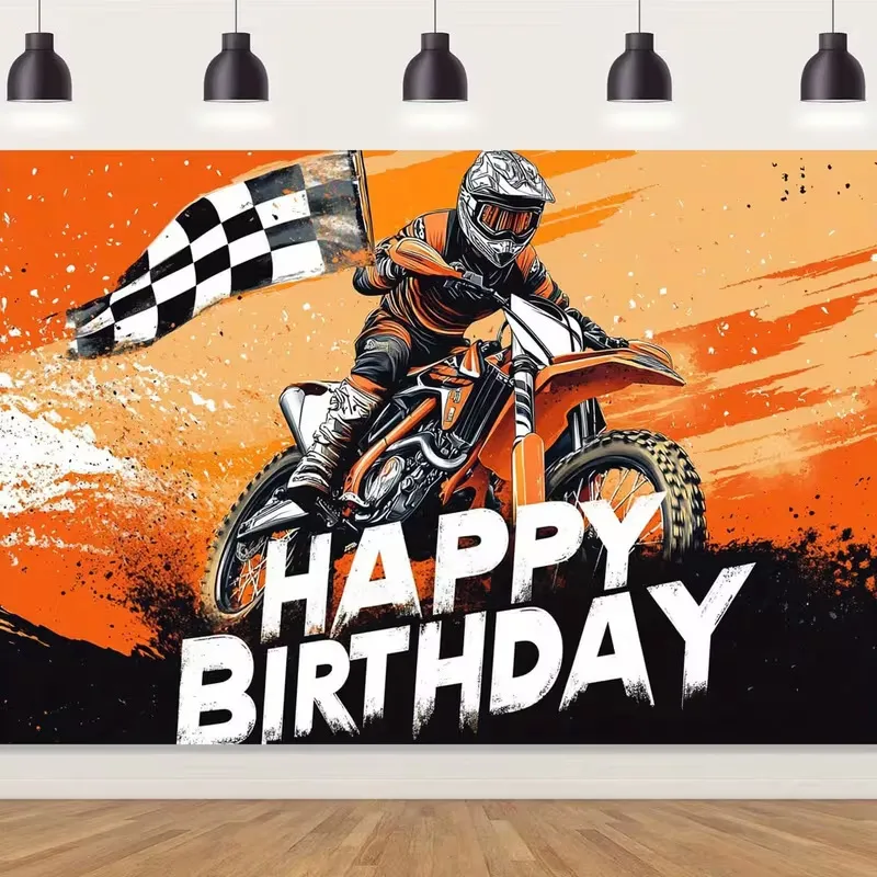 Cool Motocross Motorcycle Photography Backdrop Industrial Style Happy Birthday Party Decoration Polyester Wall Tapestry
