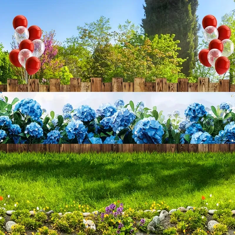 Blaue Hortensie Garten Banner Outdoor Dekorative Blumen Flagge Mit Ösen Pongee Polyester Banner Für Hof Terrasse Party Dekoration